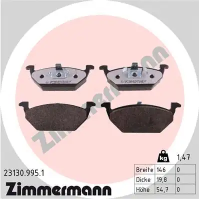 Kit de plaquettes de frein, frein à disque ZIMMERMANN 23130.995.1