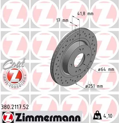 Disque de frein ZIMMERMANN 380.2117.52