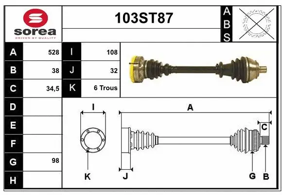 Arbre de transmission STARTCAR 103ST87