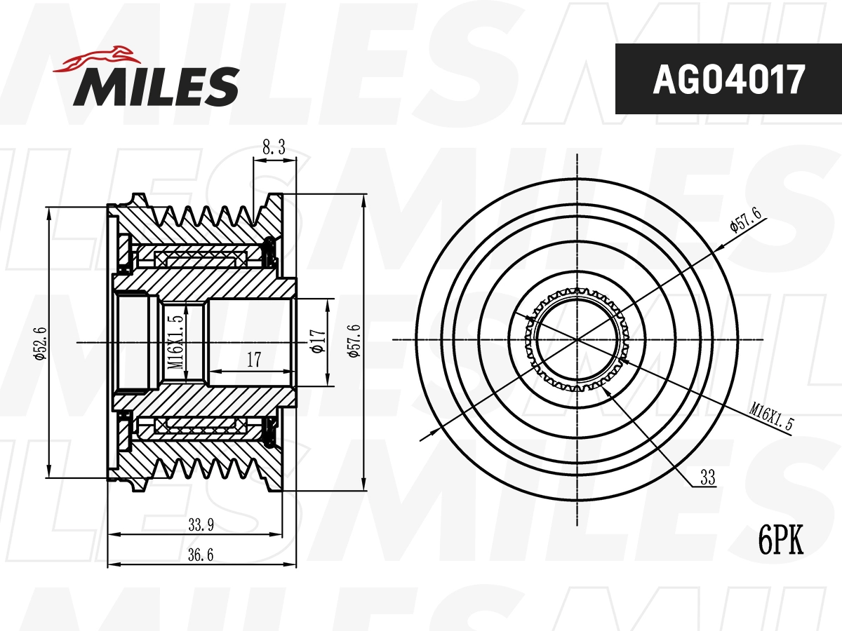 Poulie roue libre, alternateur MILES AG04017