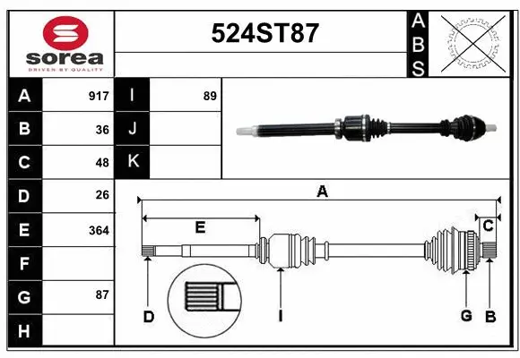 Arbre de transmission STARTCAR 524ST87