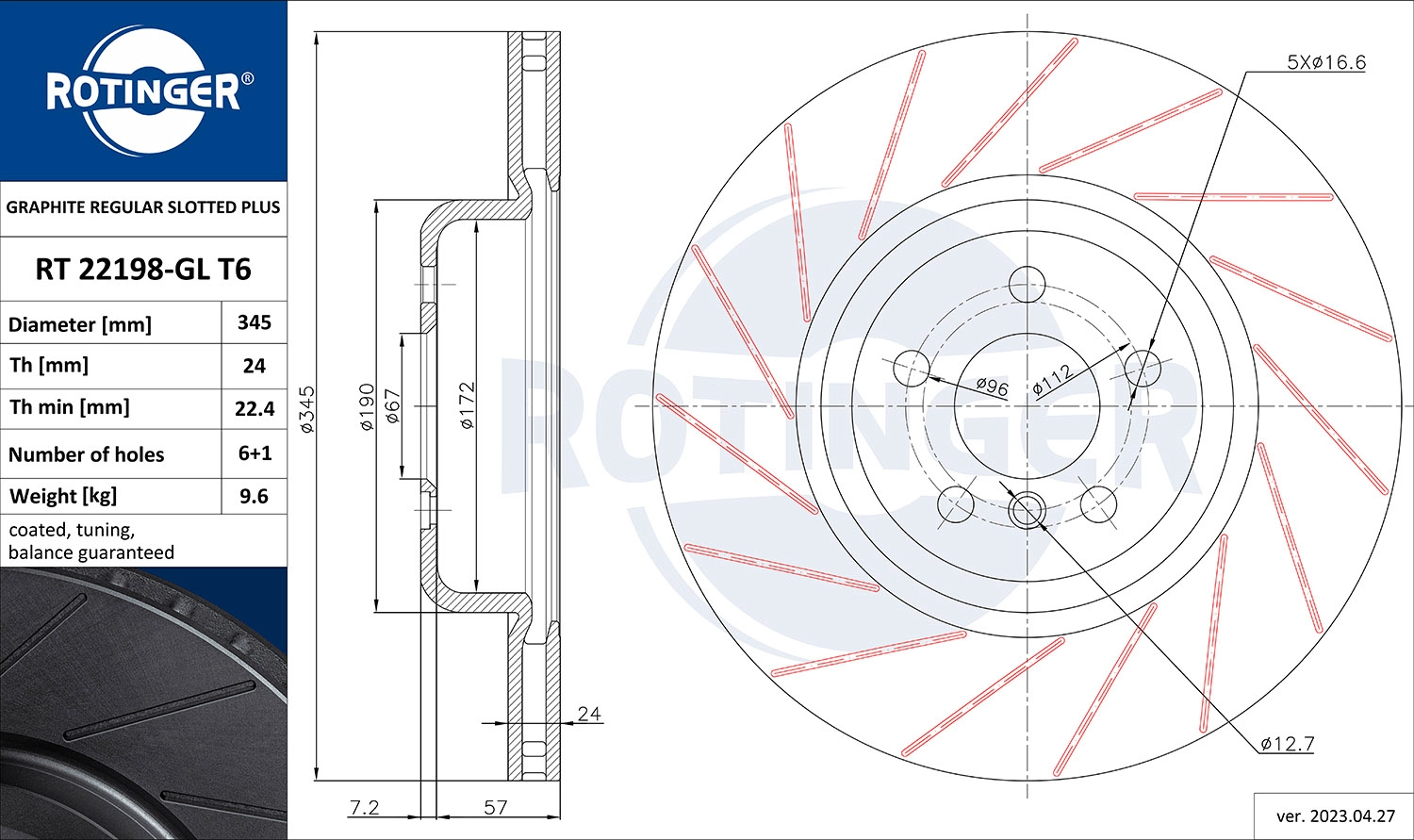 Disque de frein ROTINGER RT 22198-GL T6