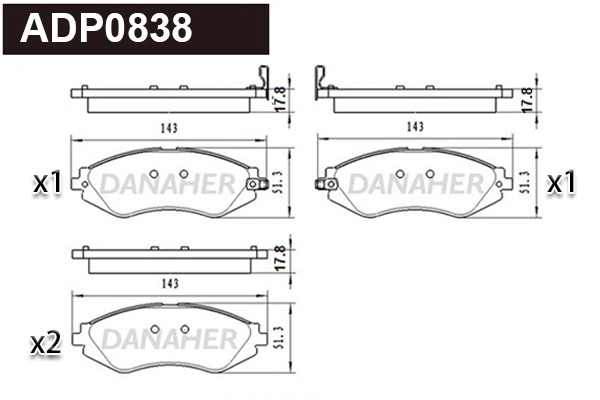 Kit de plaquettes de frein, frein à disque DANAHER ADP0838
