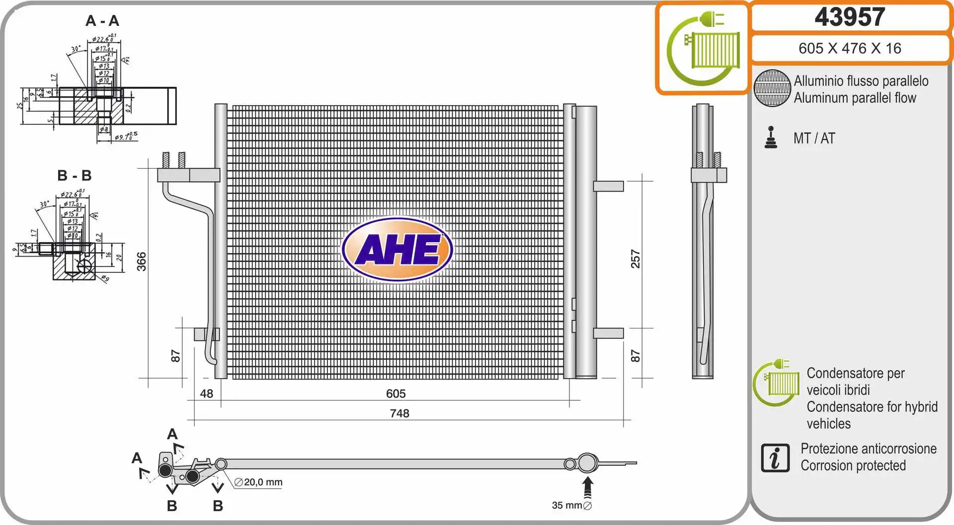 Condenseur, climatisation AHE 43957
