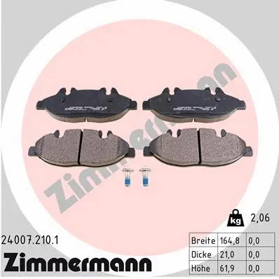Kit de plaquettes de frein, frein à disque ZIMMERMANN 24007.210.1