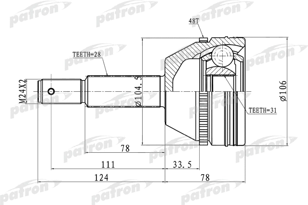 Jeu de joints, arbre de transmission PATRON PCV3237
