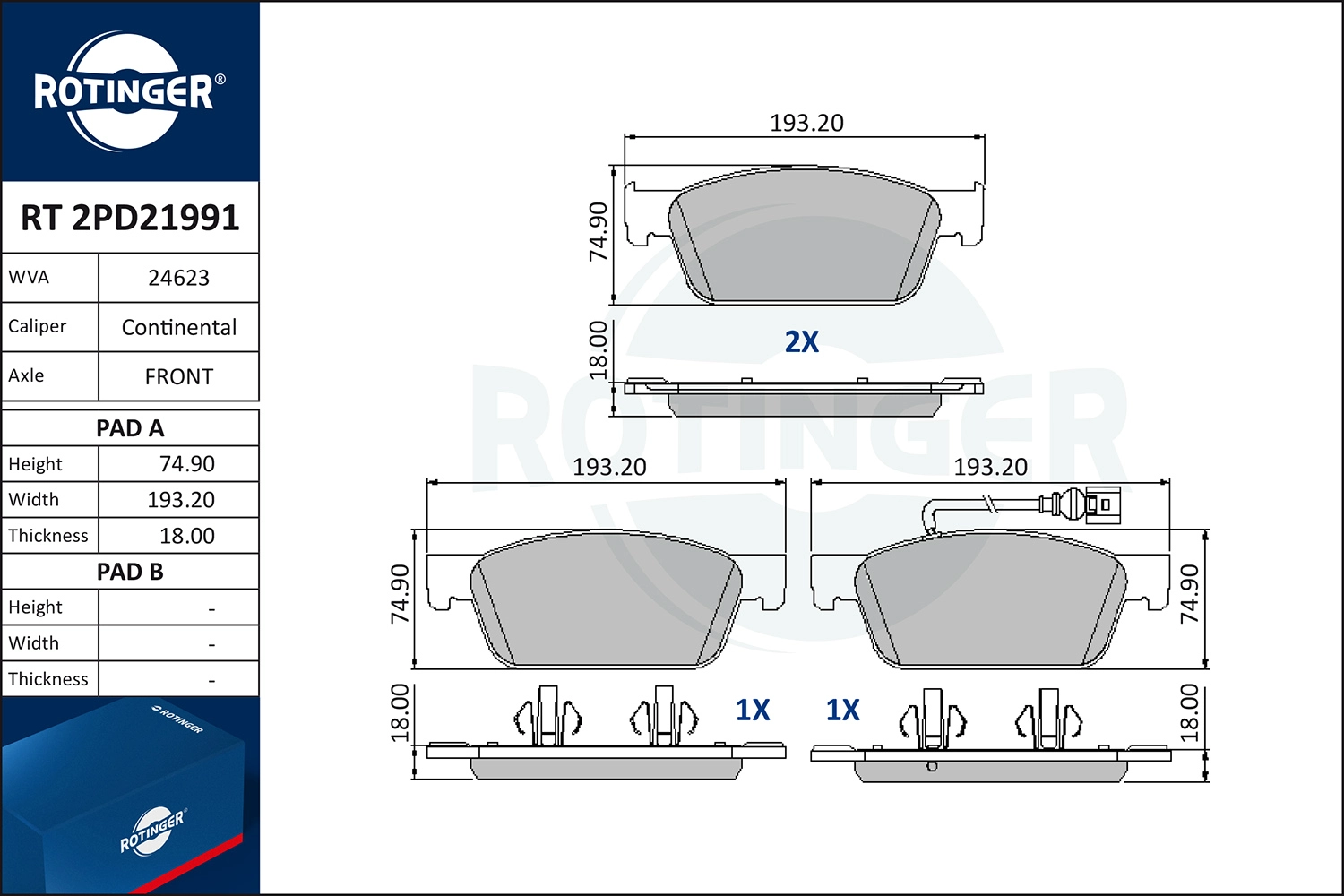 Kit de plaquettes de frein, frein à disque ROTINGER RT 2PD21991
