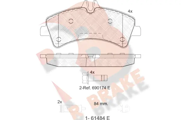 Kit de plaquettes de frein, frein à disque R BRAKE RB1849-203