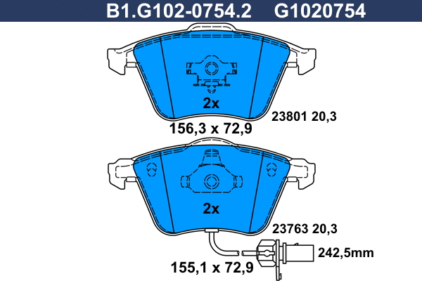 Kit de plaquettes de frein, frein à disque GALFER B1.G102-0754.2