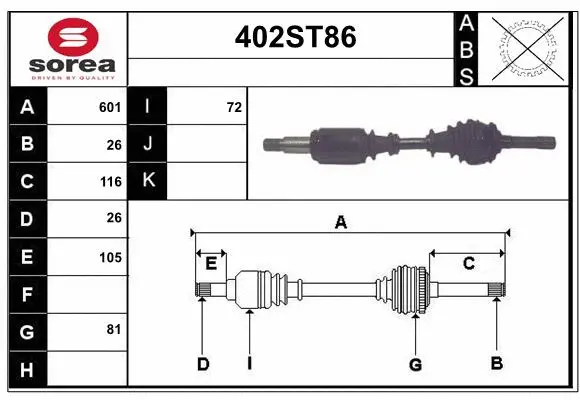 Arbre de transmission STARTCAR 402ST86