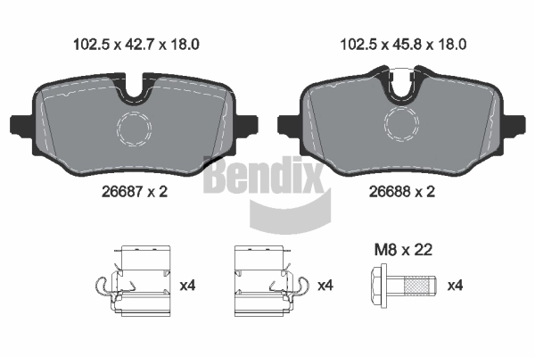 Kit de plaquettes de frein, frein à disque BENDIX Braking BPD2494