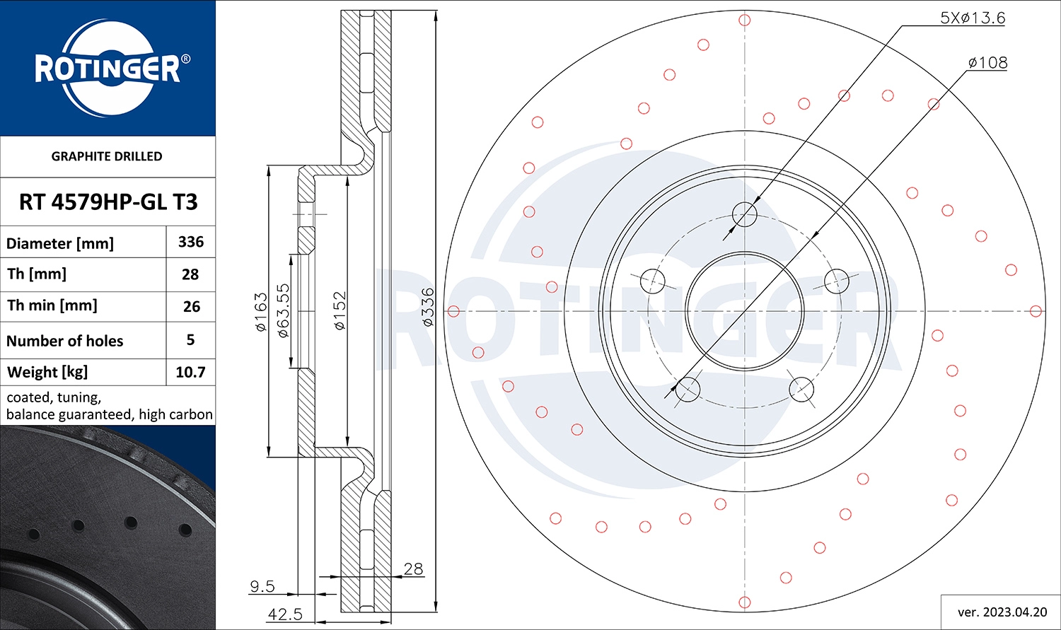 Disque de frein ROTINGER RT 4579HP-GL T3