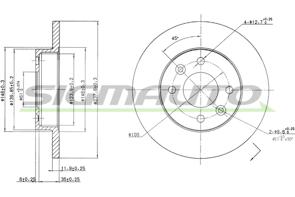 Disque de frein SIGMAUTO DBA055S