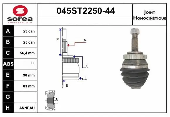Jeu de joints, arbre de transmission STARTCAR 045ST2250-44