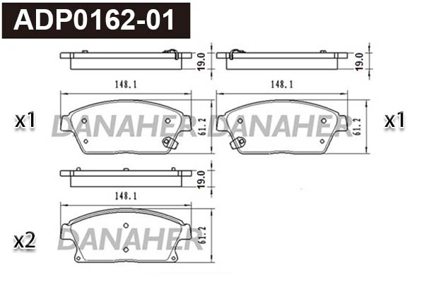Kit de plaquettes de frein, frein à disque DANAHER ADP0162-01