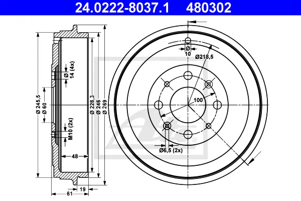 Tambour de frein ATE-APAC 24.0222-8037.1