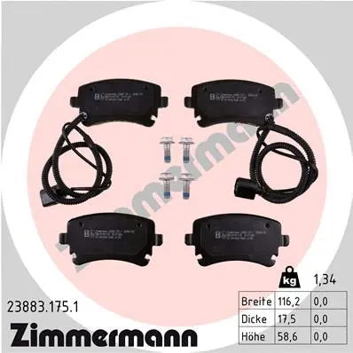 Kit de plaquettes de frein, frein à disque ZIMMERMANN 23883.175.1