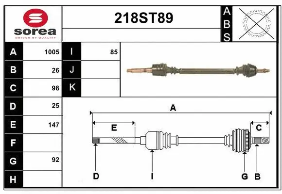 Arbre de transmission STARTCAR 218ST89