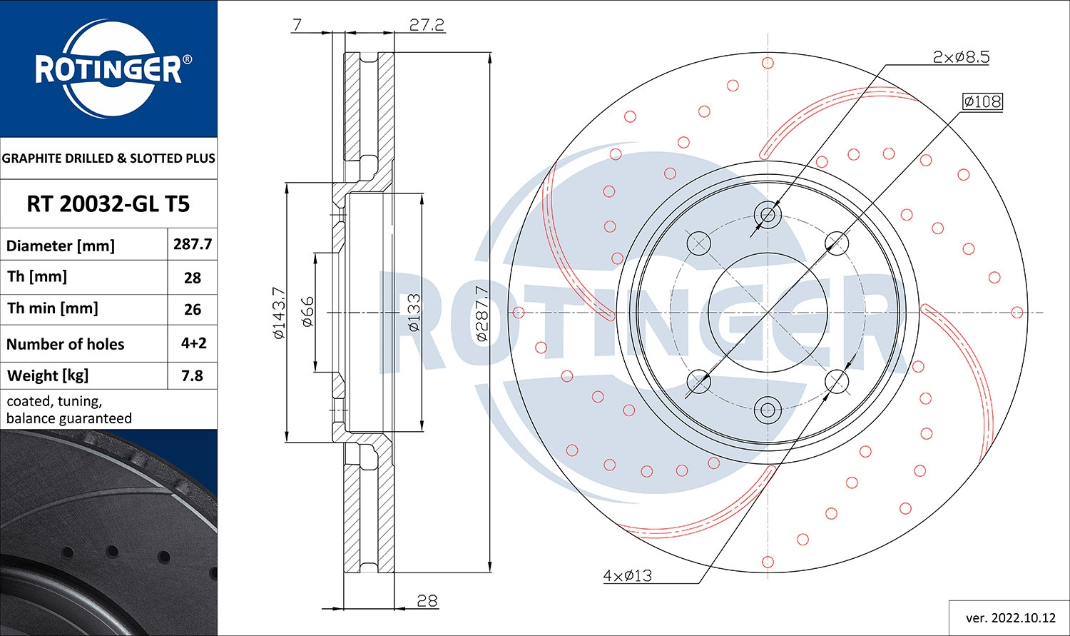 Disque de frein ROTINGER RT 20032-GL T5
