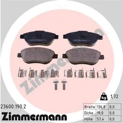 Kit de plaquettes de frein, frein à disque ZIMMERMANN 23600.190.2