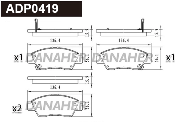 Kit de plaquettes de frein, frein à disque DANAHER ADP0419