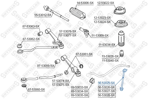 Entretoise/tige, stabilisateur STELLOX 56-53025-SX