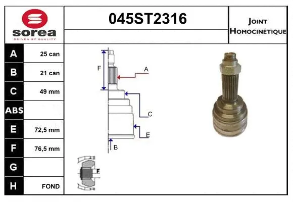 Jeu de joints, arbre de transmission STARTCAR 045ST2316