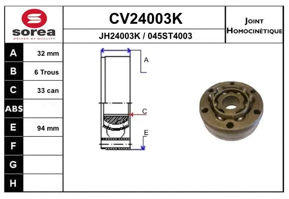 Jeu de joints, arbre de transmission EAI CV24003K