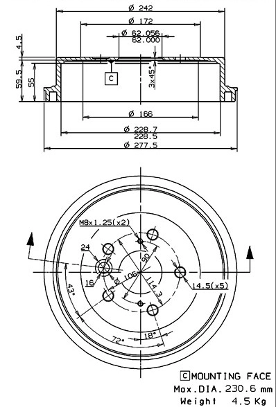 Tambour de frein VILLAR 627.0256