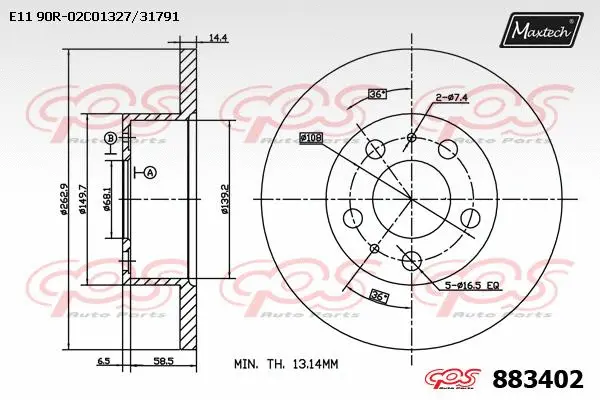 Disque de frein MAXTECH 883402
