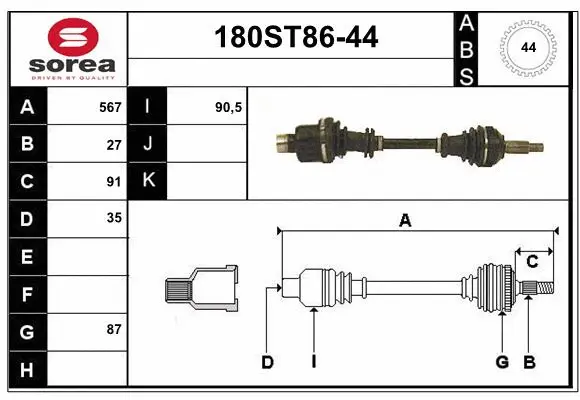Arbre de transmission STARTCAR 180ST86-44