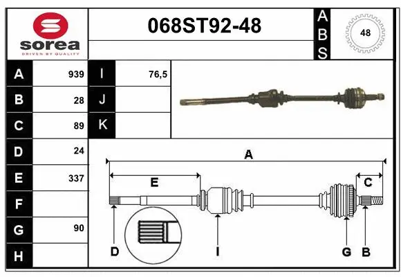 Arbre de transmission STARTCAR 068ST92-48