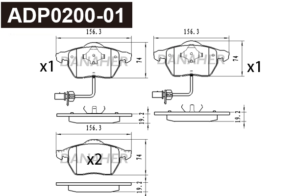 Kit de plaquettes de frein, frein à disque DANAHER ADP0200-01