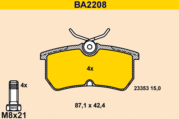 Kit de plaquettes de frein, frein à disque BARUM BA2208