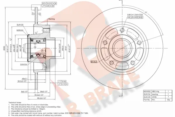 Disque de frein R BRAKE 78RBD14026