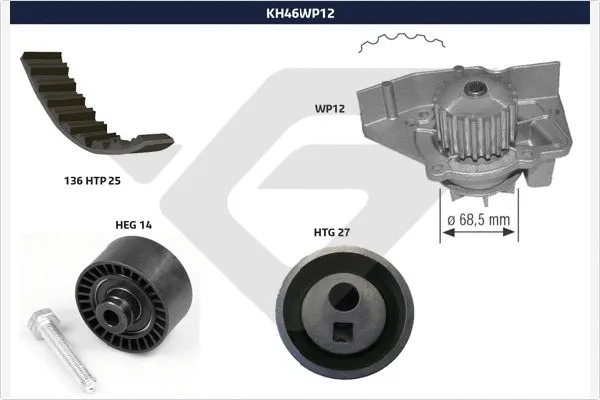 Pompe à eau + kit de courroie crantée HUTCHINSON KH 46WP12