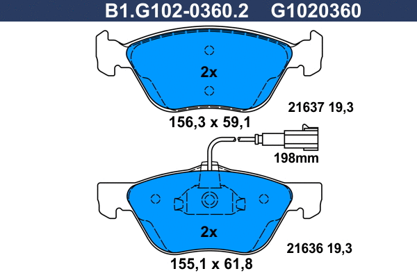 Kit de plaquettes de frein, frein à disque GALFER B1.G102-0360.2