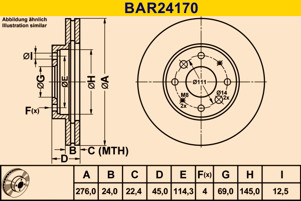 Disque de frein BARUM BAR24170