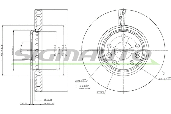 Disque de frein SIGMAUTO DBB727V