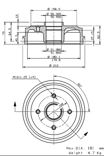 Tambour de frein VILLAR 627.0083
