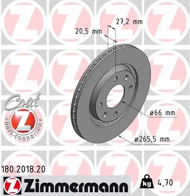 Disque de frein ZIMMERMANN 180.2018.20
