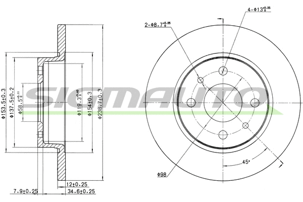 Disque de frein SIGMAUTO DBA215S