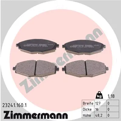 Kit de plaquettes de frein, frein à disque ZIMMERMANN 23241.160.1