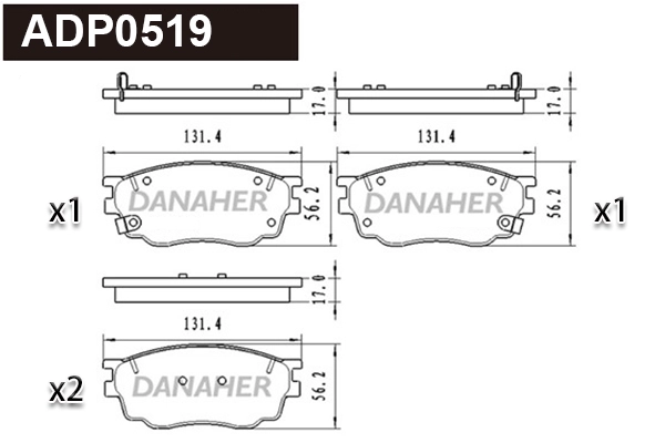 Kit de plaquettes de frein, frein à disque DANAHER ADP0519