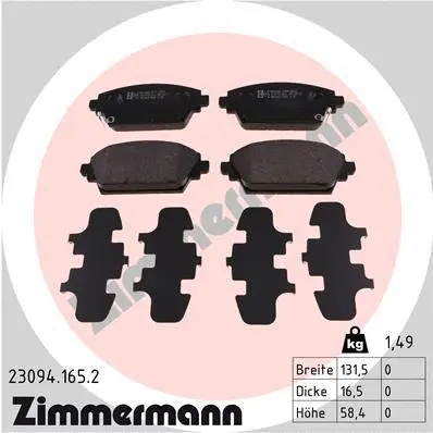 Kit de plaquettes de frein, frein à disque ZIMMERMANN 23094.165.2