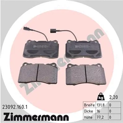Kit de plaquettes de frein, frein à disque ZIMMERMANN 23092.160.1