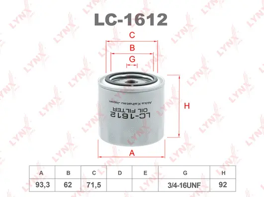 Filtre à huile LYNXAUTO LC-1612