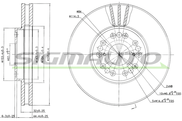 Disque de frein SIGMAUTO DBB134V