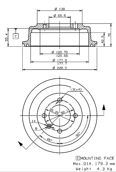 Tambour de frein VILLAR 627.0105