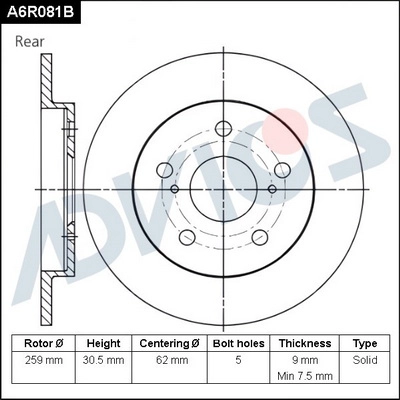 Disque de frein ADVICS A6R081B